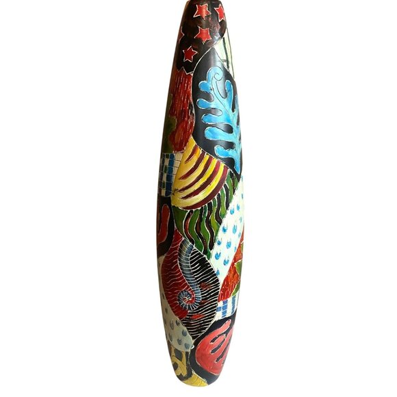 Hand-Painted Torpedo Shape Vase Ceramic Abstract Design No Flaws 24.5" Tall - Picture 3 of 6
